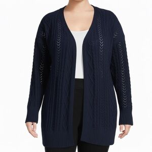Terra & Sky Navy Open-Front Chenille Knit cardigan Sweater Plus Size 0X